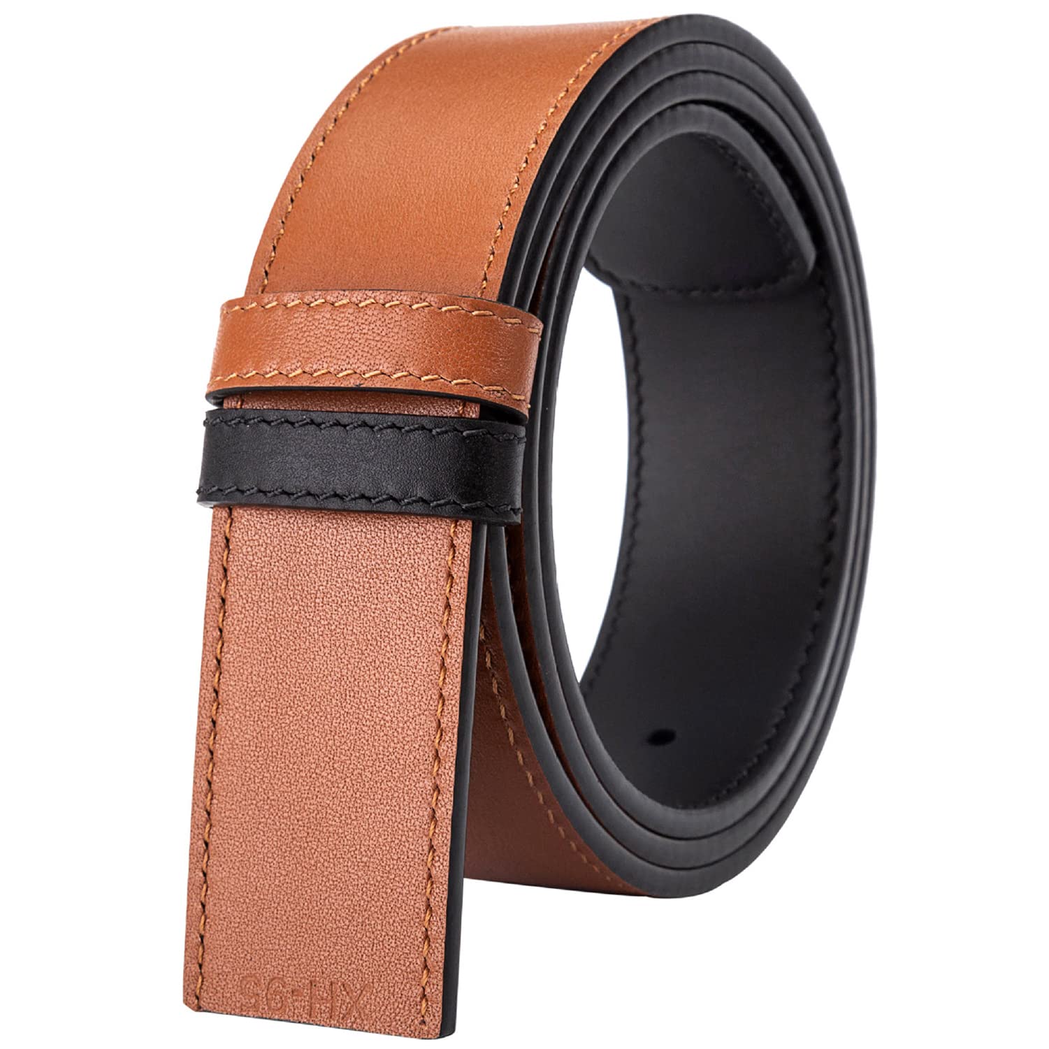 Vatee's Dwustronne paski z prawdziwej skóry bez klamry dla mężczyzn zapasowy pasek 34 mm szerokości 125 cm długości ziemi żółty i czarny, Wielobarwny, EU110 Wide 34mm