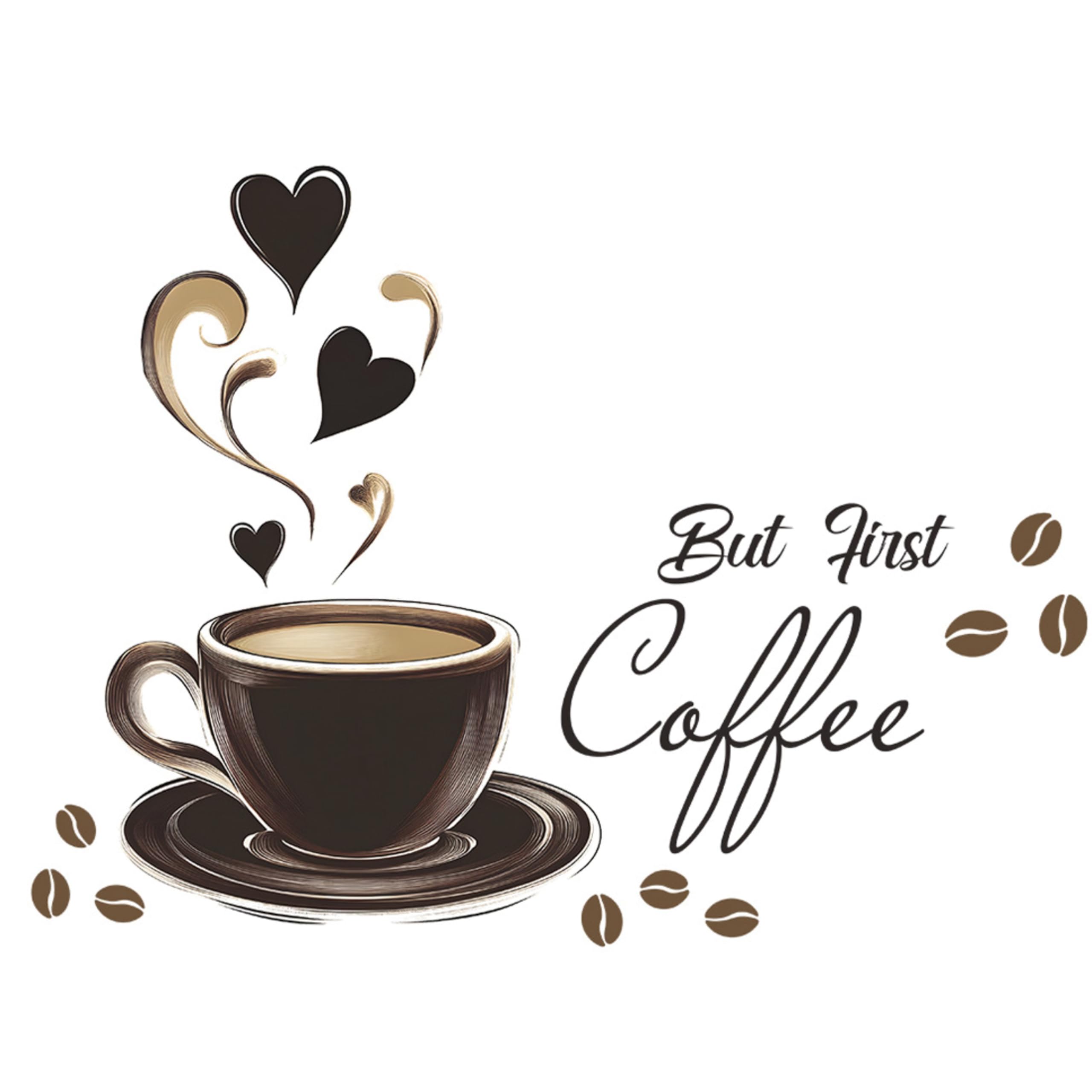 Wandtattoo Wandaufkleber Kaffee Zeit But First Coffee Eule Cappuccino Wandsticker Wanddeko für Küche Esszimmer
