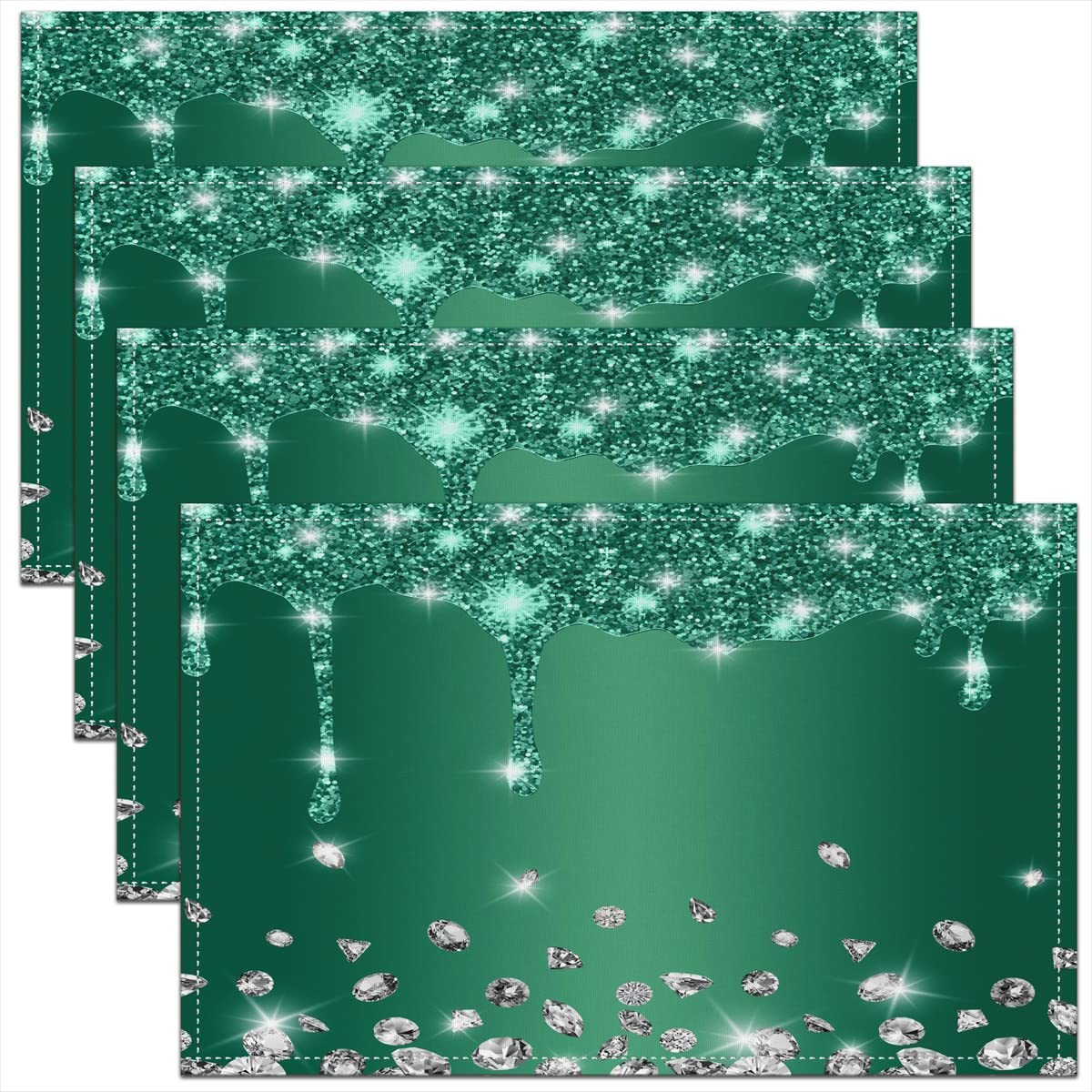 Homemissing Multicoloured 19 45X30cm Glitter Diamond Table Place Mats, Green Silver Shiny Placemats Set Of 4 Luxury Texture Colorful Bling Modern Placemat For Kitchen Dining Table Indoor Outdoor