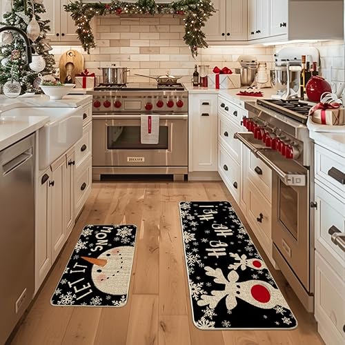 Miniatura 2 de Artoid Mode Juego de 2 alfombrillas de cocina navideñas con diseño de muñeco de nieve, ciervo, con diseño de copos de nieve, decoración de invierno,