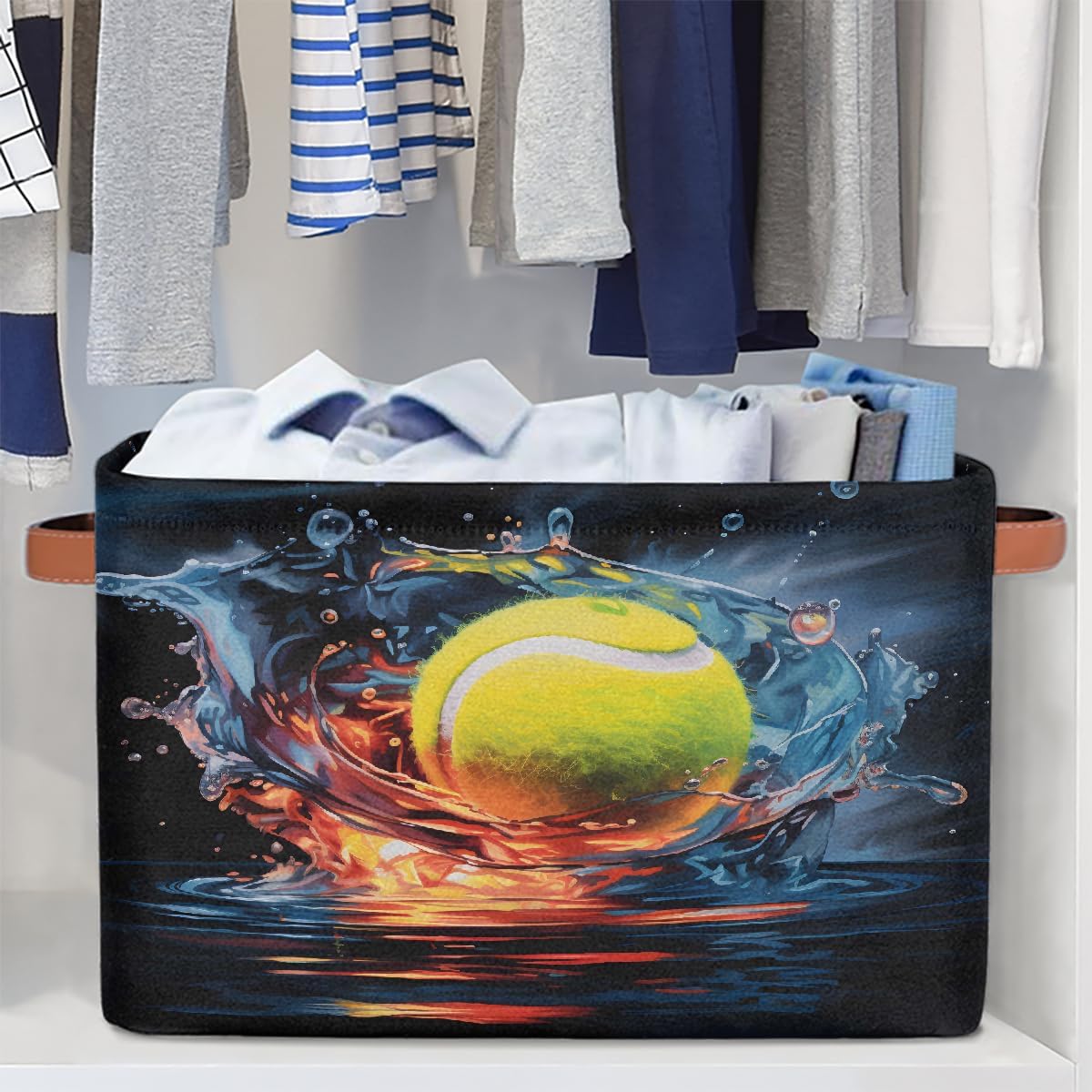 Small Storage Basket With Handles Kids Toy Sports Golf Water Storage Bins Collapsible Fabric Cube Storage Organizer Hamper for Nursery Living Room Bedroom Shelves Clothes Toy Box Gifts