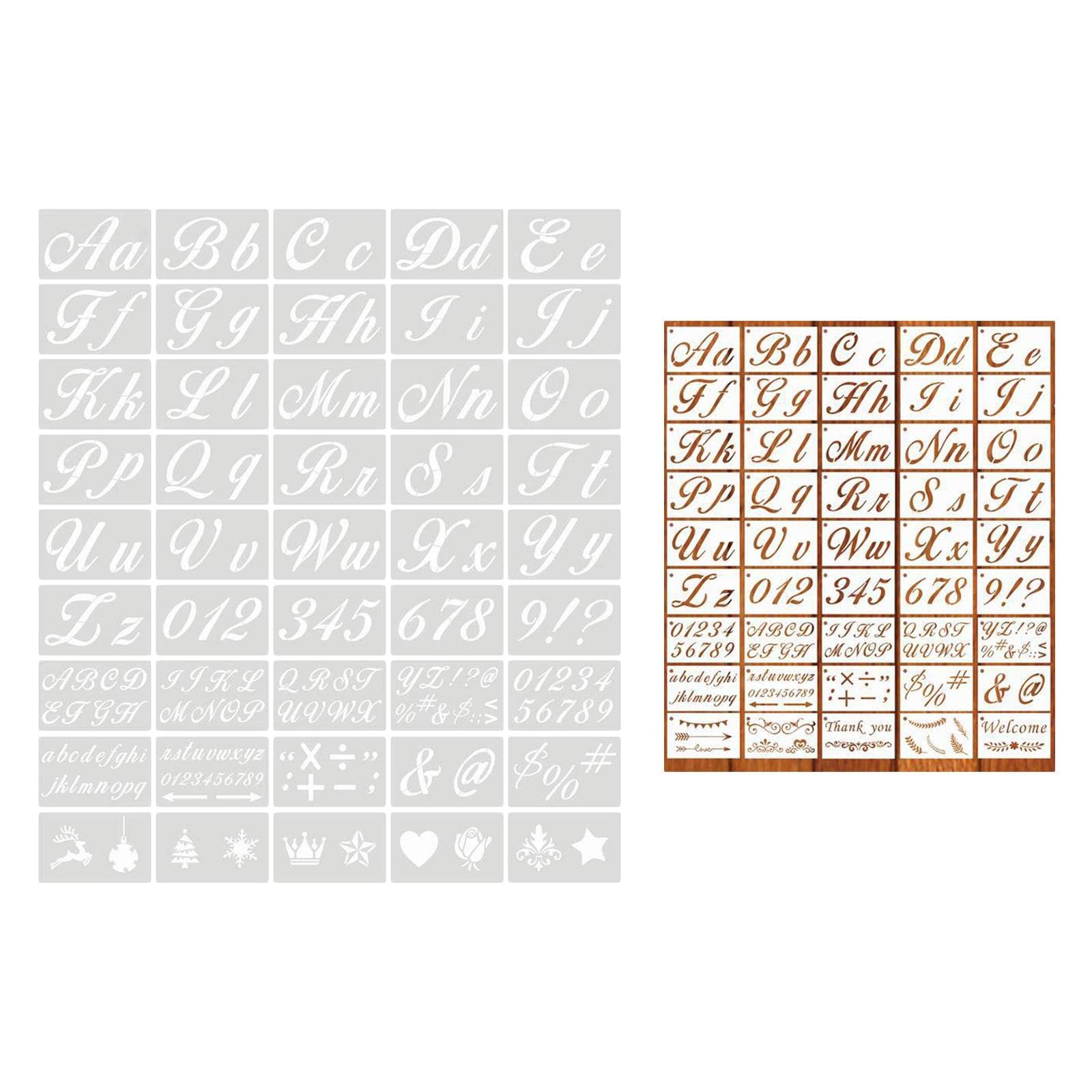 3 set di 45 stencil con lettere dell'alfabeto, per disegno e pittura, corsivo