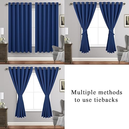 Miniatura 5 de JIUZHEN Cortinas opacas de aislamiento térmico y acústico con tiras de amarre, de color azul, bloquean la luz del sol y reducen el ruido, paneles de