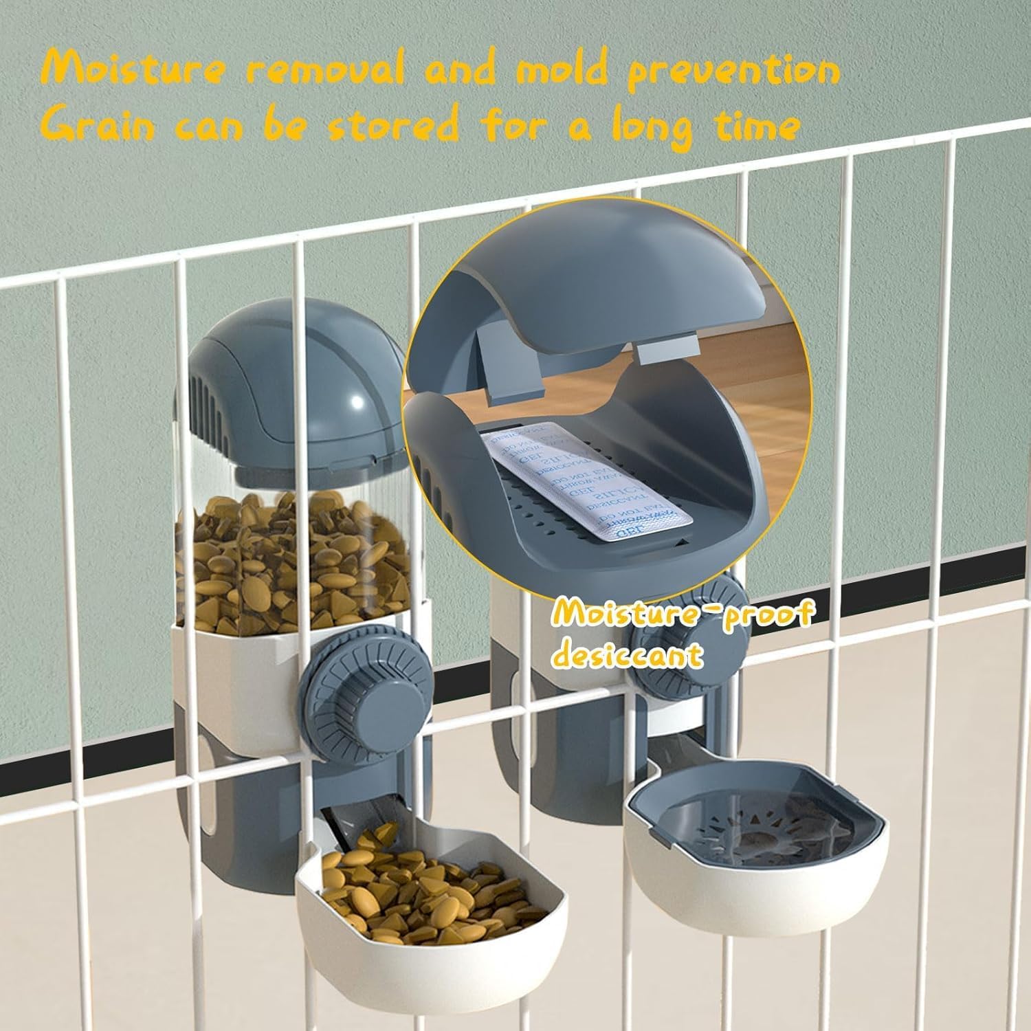 2PC Bunny Food Water Dispenser Hanging Automatic Gravity Cages Feeder Water Bowl for Rabbit Ferret Chinchilla Guinea Pig Hedgehog (Grey) image 5