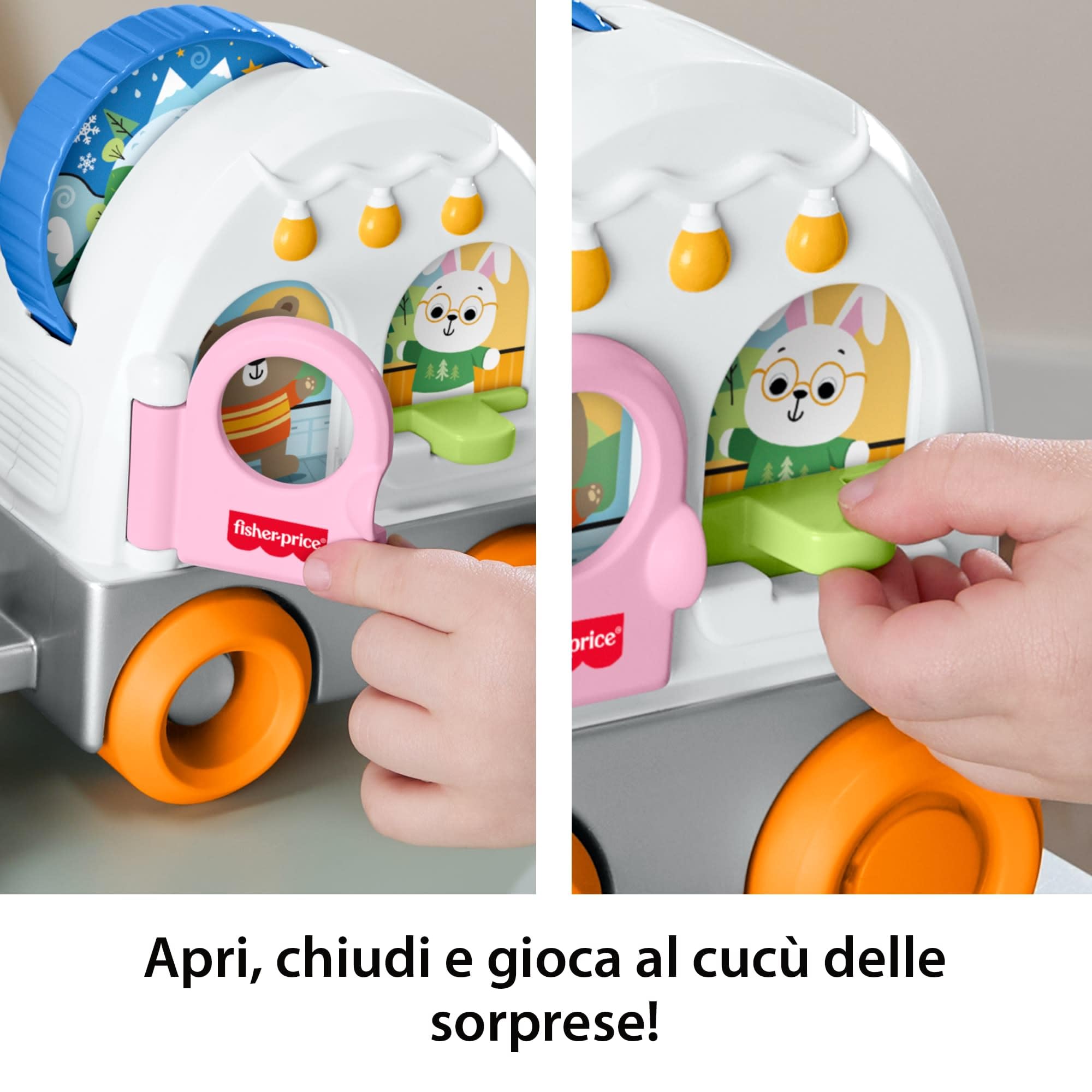 Fisher-Price - Camper Foresta degli Amici, Veicolo trainabile a Tema Campeggio con Suoni e Accessori, attività sensoriali per Lo Sviluppo delle capacità motorie, 1+ Anni, JKD52