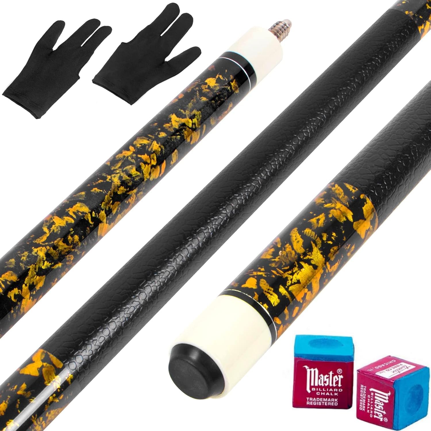 lotkey pool cue set of 4 - canadian maple professional pool sticks, 58'' pool cue stick, 18-21 oz cue sticks with extra 2 pool chalks, pool sticks for adults, durable, suitable for billiard players yellow