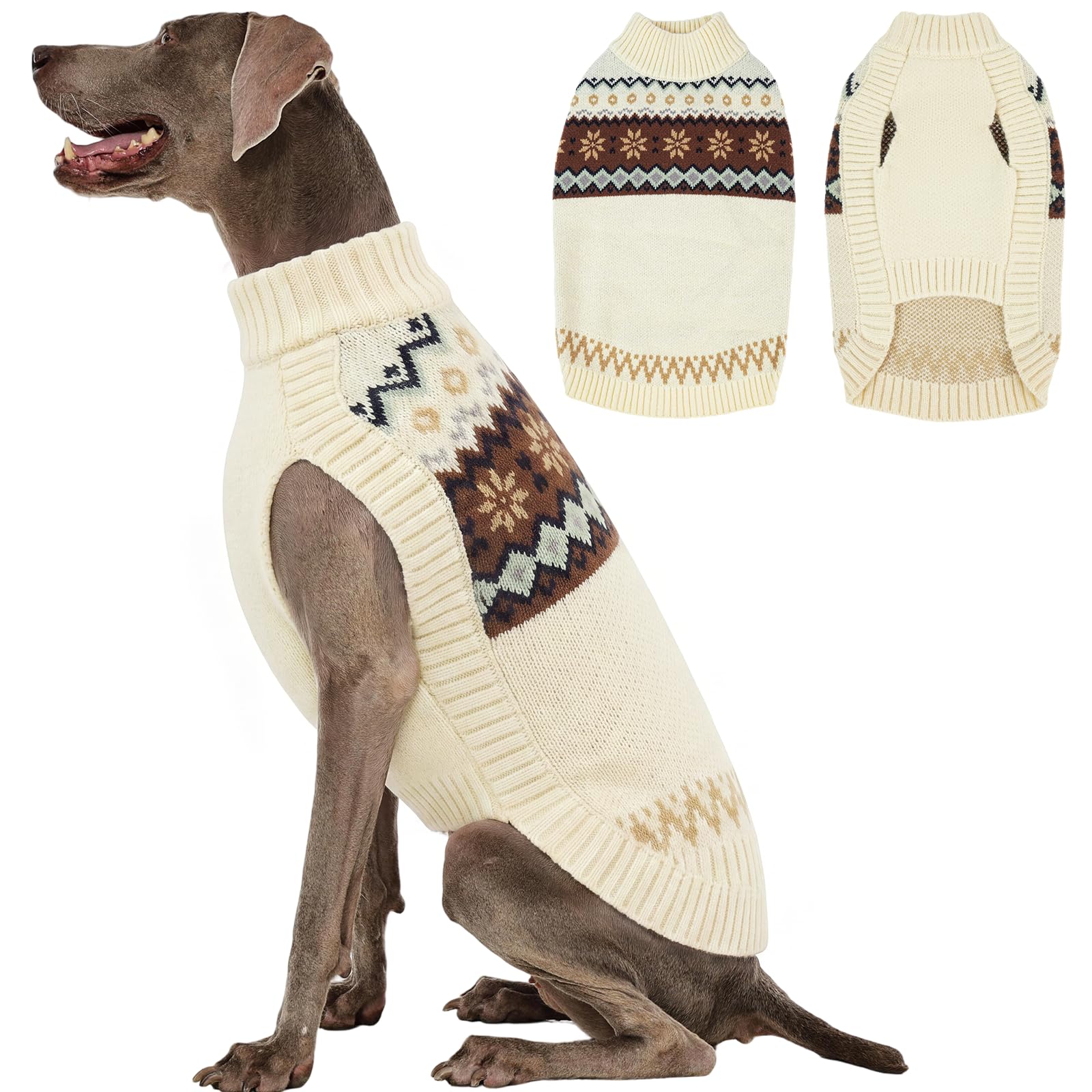 Kuoser Dog Jumper Warm Coat Soft Turtleneck Sweater Winter Outfit, White XL