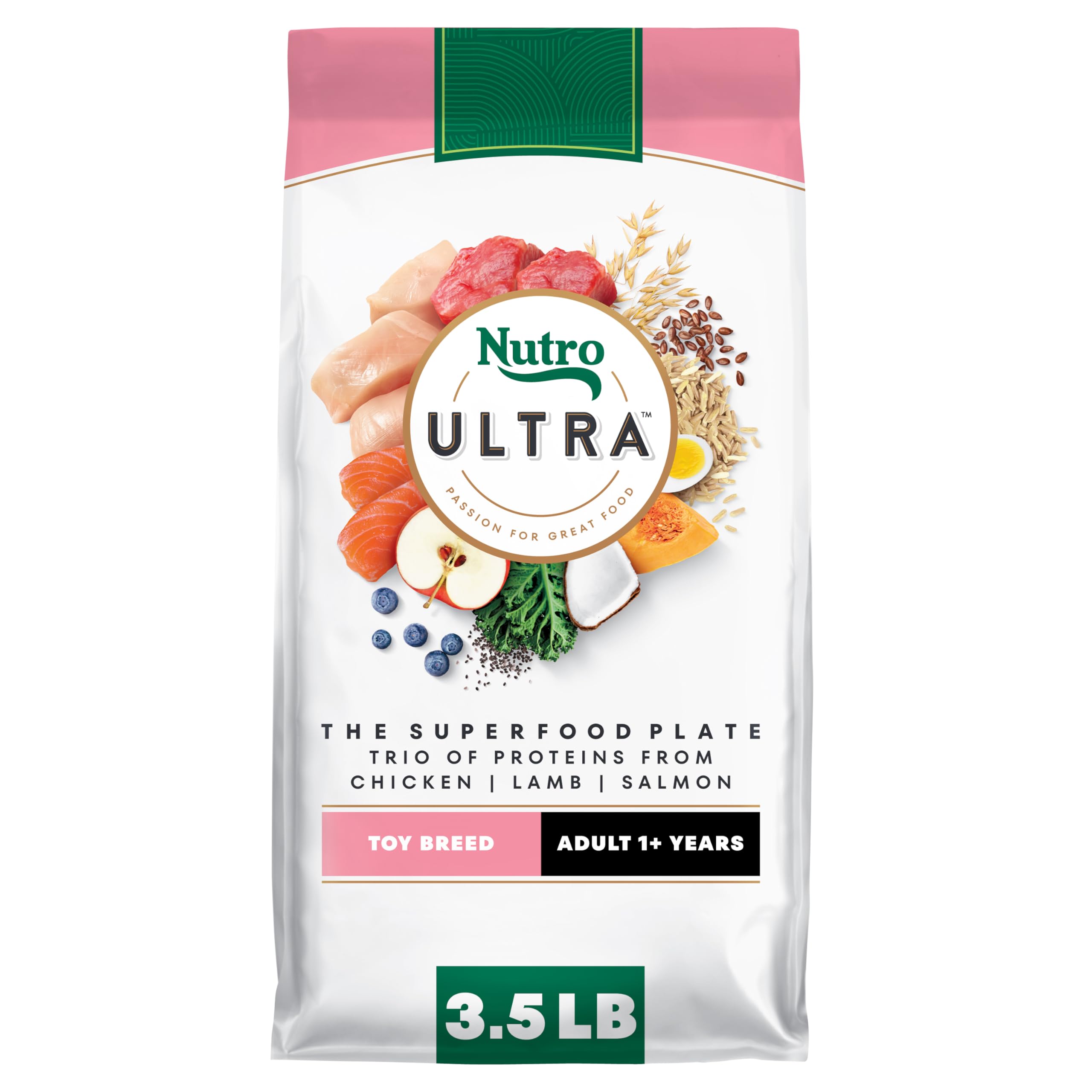Nutro Ultra Adult Toy Breed Dry Dog Food, Chicken, Lamb and Salmon Protein Trio, 3.5 lb Bag