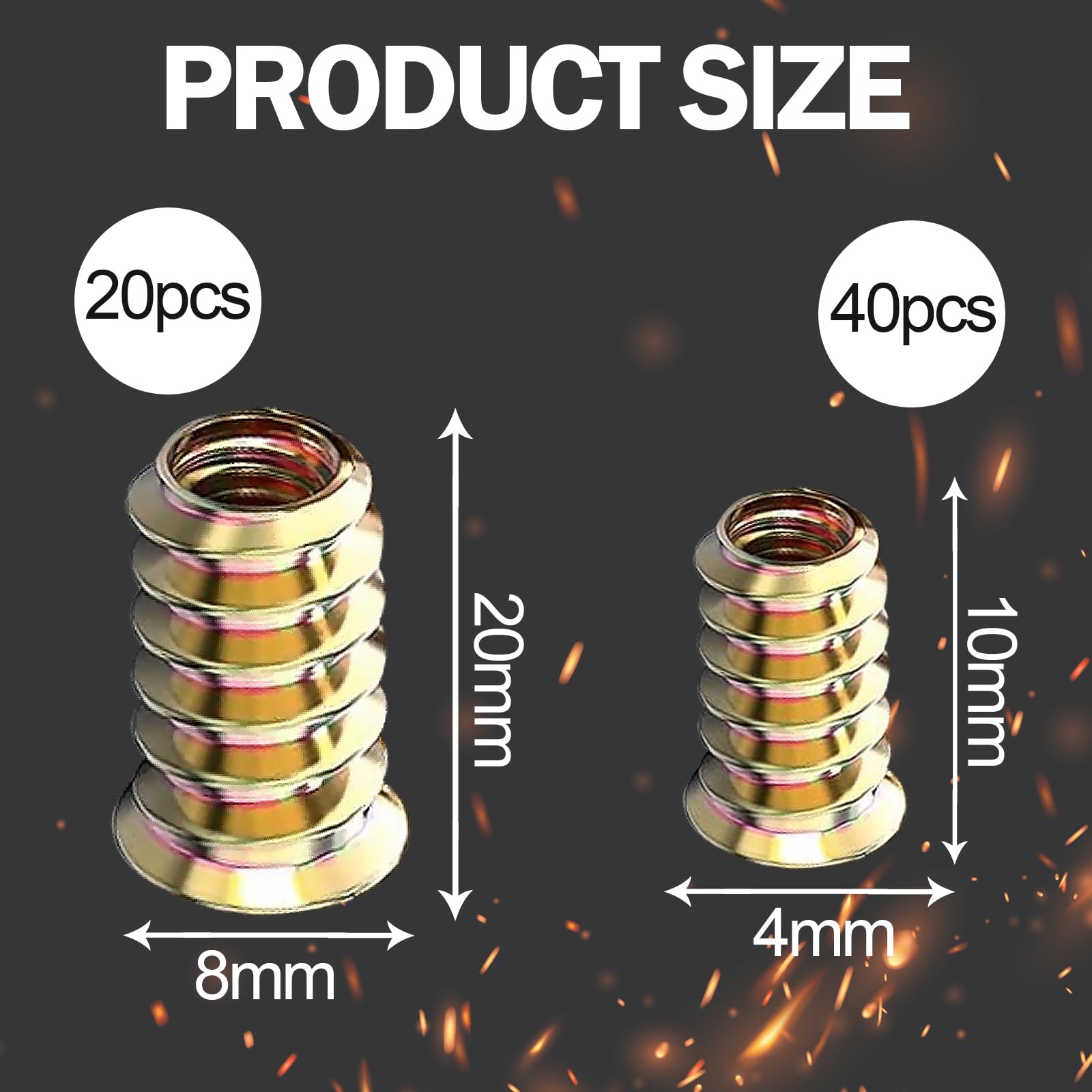 40 Pezzi Inserti Filettati M4 x 10 mm Dado avvitato Inserto Filettati Dado Inserti Filettati per Legno