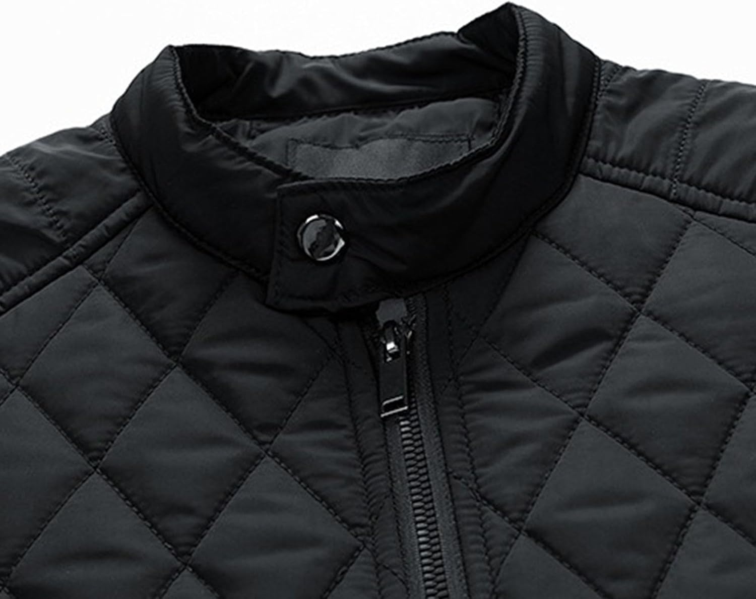 Mens Diamond Quilted Bomber Jacket Stand Collar Lightweight Varsity Jackets Winter Warm Padded Coats Outwear