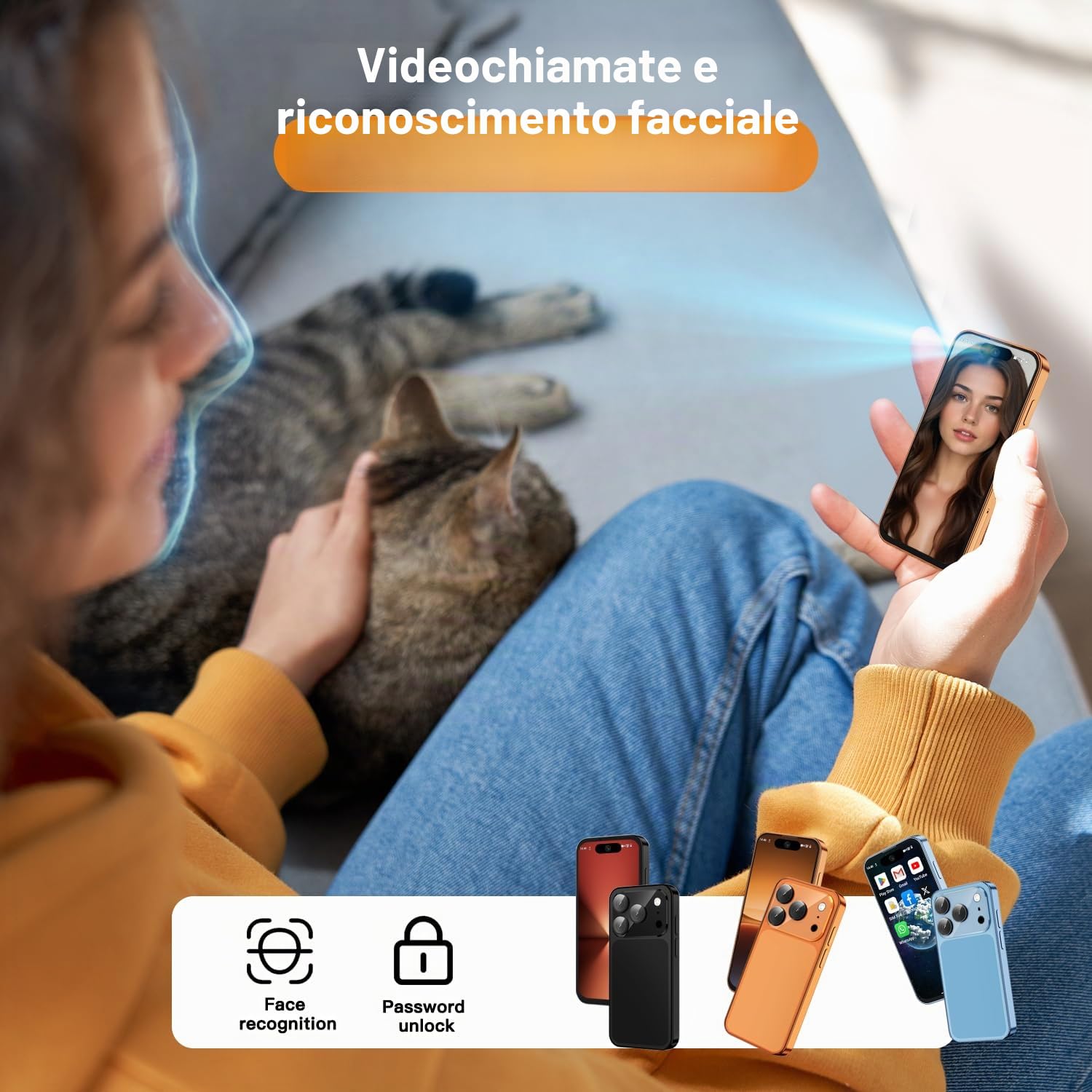 3G - Mini cellulare sbloccato, Dual SIM, riconoscimento facciale, display HD da 3,88 pollici, carino e pratico secondo cellulare, piccolo smartphone per bambini e studenti (Nero-3G)