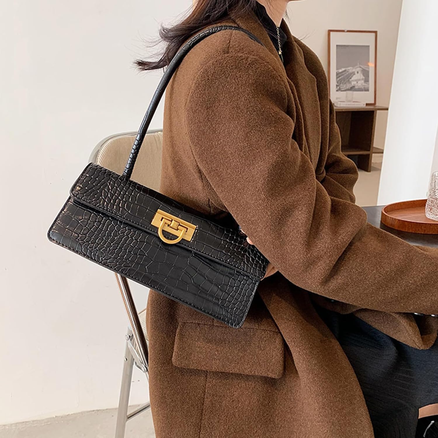 Small Purses for Womens Vintage Shoulder Bags for Women y2k Bag Black Shoulder Purse Cute Pu Leather Handbag - Image 2