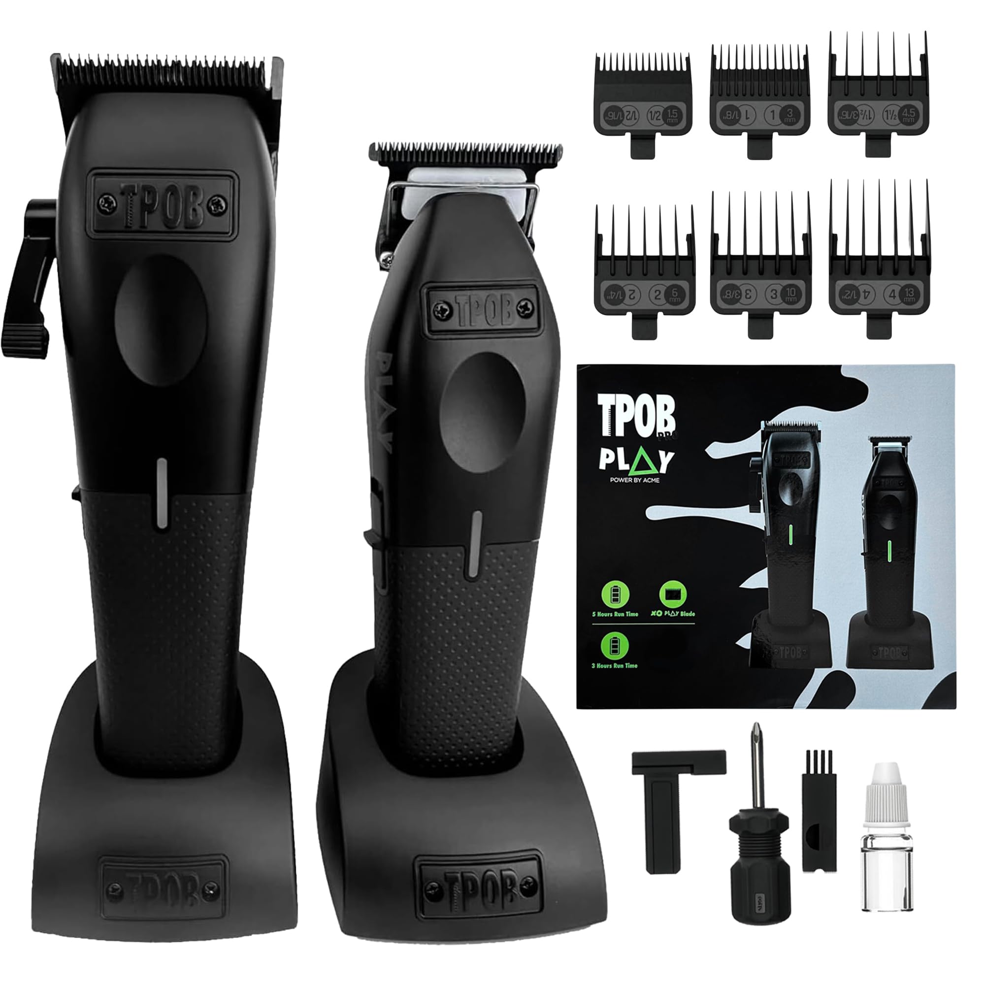 Play Barber Hair Clipper and Trimmer for Men 7500 RPM with Rubber Grips (Blackout 2 Set)