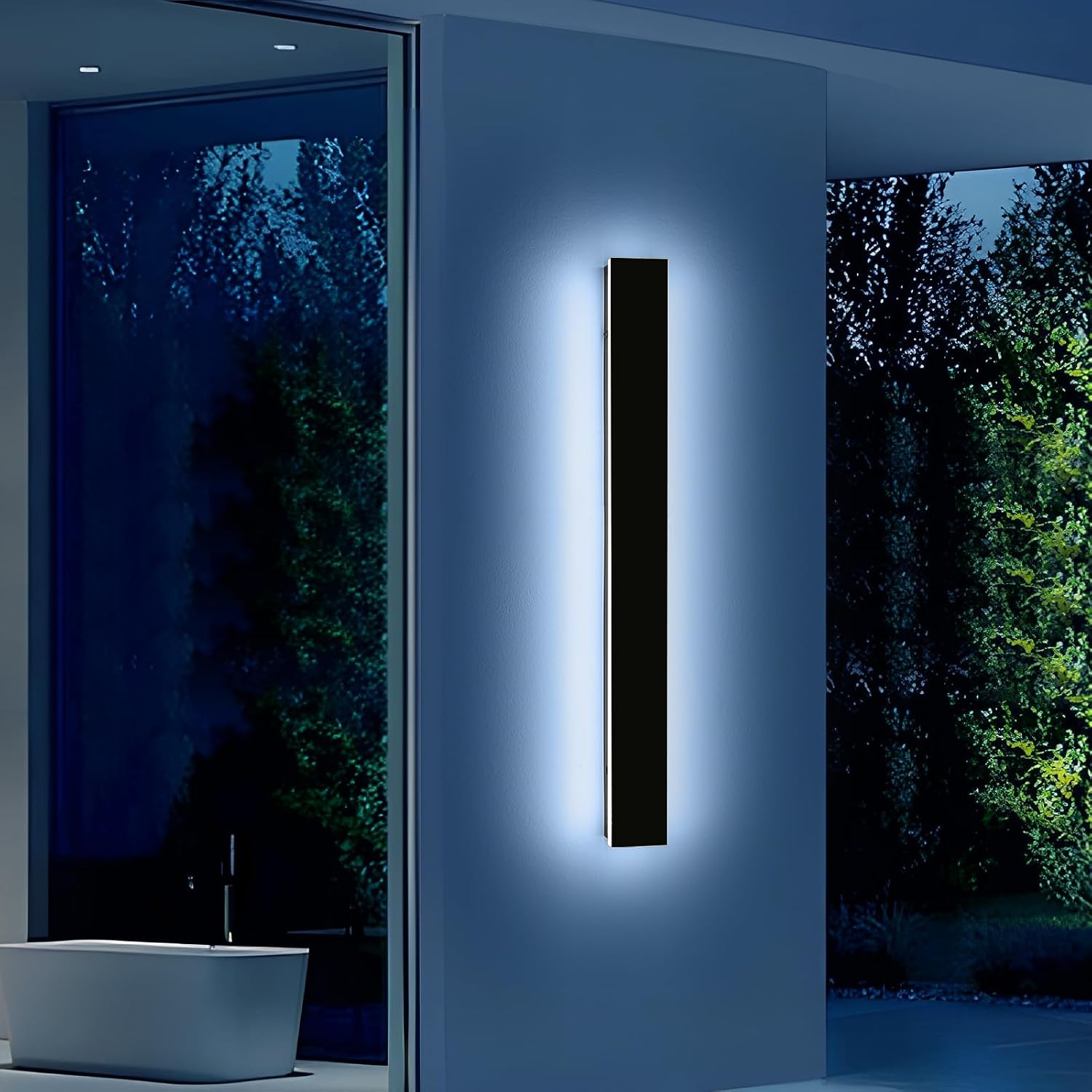 Mikeru 39.3" Outdoor Wall Sconce 6000K Cool White - IP65 Waterproof Black Exterior Light, Hardwired Wall Mounted Fixture for Porch, Patio & Entryway | Non-Dimmable Weatherproof Design