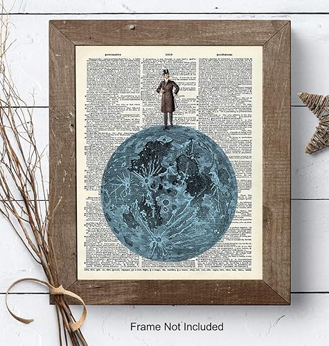 Miniatura 7 de Decoración de pared de luna, arte de pared de luna, hombre en la luna, póster sin marco de 8 x 10 pulgadas, regalo único para astronomía,