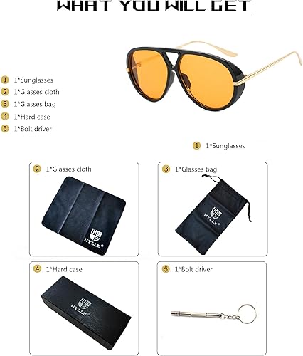 Miniatura 5 de HYLLE Gafas de sol de aviador de gran tamaño para mujer, estilo retro, con escudo de moda, grandes y vintage