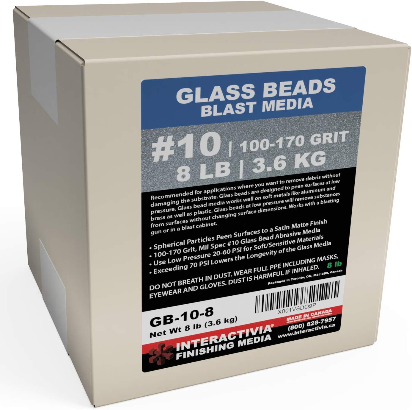 #10 Glass Beads - 8 lb or 3.6 kg - Blasting Abrasive Media (Extra Fine) 100-170 Mesh or Grit - Spec No 10 for Blast Cabinets Or Sand Blasting Guns - Small Beads for Cleaning and Finishing