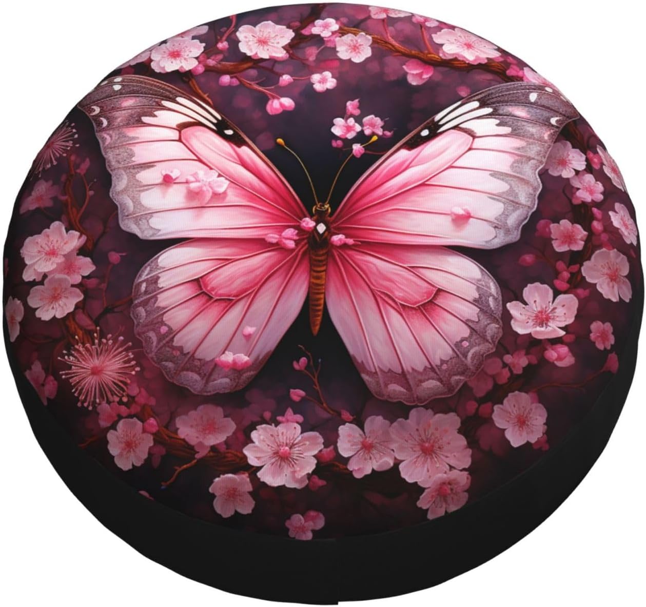 Spare Tire Cover Weatherproof Wheel Cover Fit for Jeep Wrangler Rv SUV Truck Travel Trailer 17" Pink Flower Butterfly Tire Cover