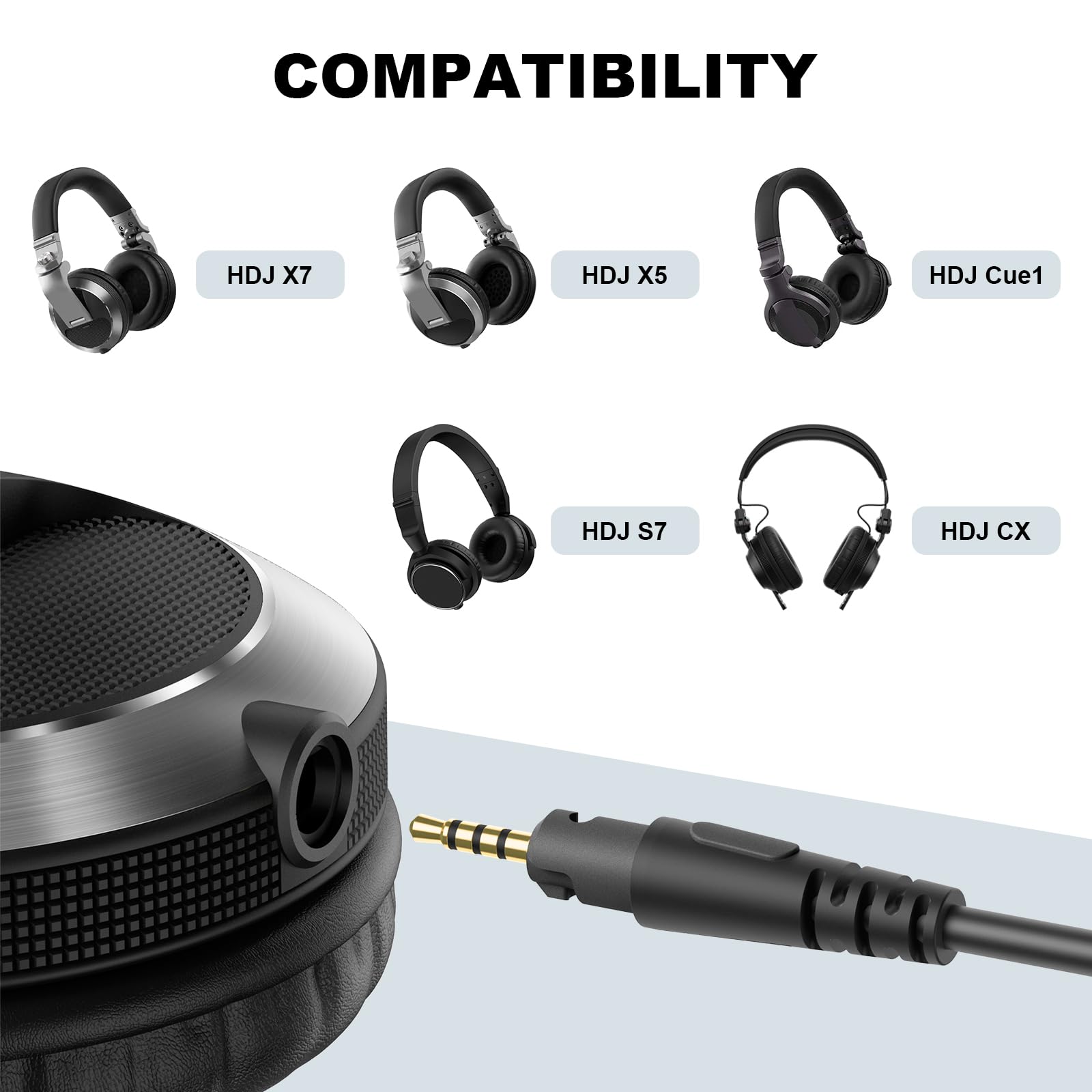 Saipomor HDJ X7 Cable Replacement Audio Cord 2.5 to 3.5/6.35mm AUX Cable Compatible with Pioneer HDJ-X5 HDJ-X7 HDJ-S7 and HDJ-CX Headphones(5.6ft)