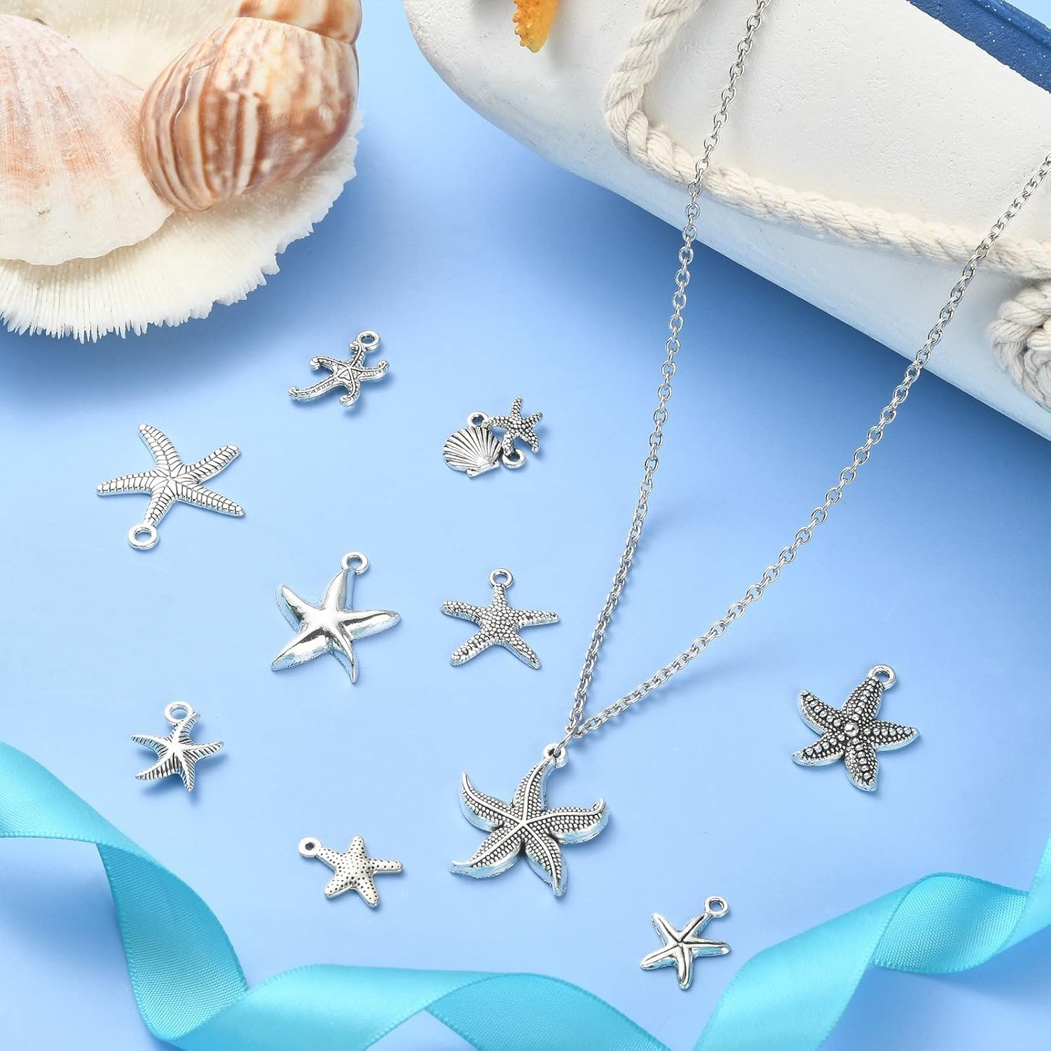 DanLingJewelry 100Pcs 10 Styles Antique Silver Starfish Charms Tibetan Vintage Ocean Life Sea Animal Charms for Jewelry Craft Making - Image 5