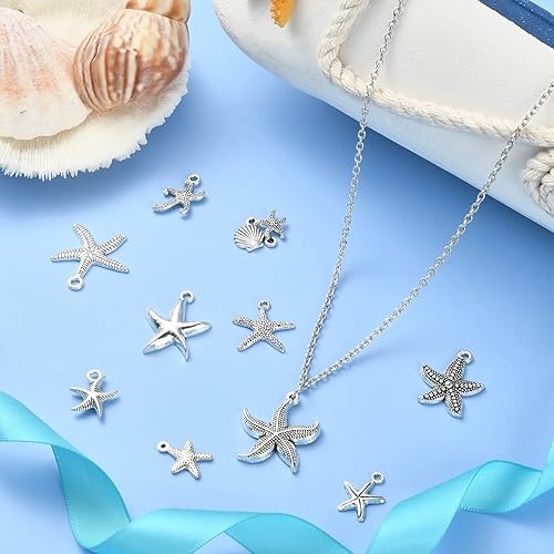 Miniatura 5 de DanLingJewelry 100 Piezas 10 Estilos Dijes de Estrella de Mar de Plata Antigua Tibetanos Vintage Vida Oceánica Animales Marinos Dijes para Hacer