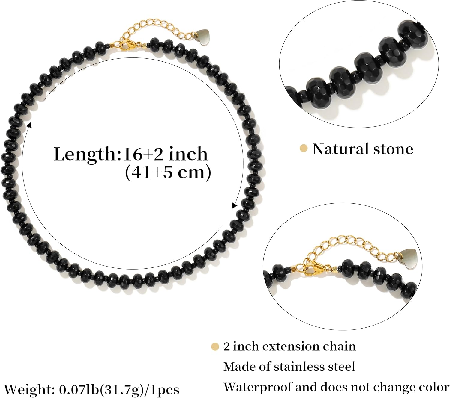 Colorful Gemstone Beaded Necklaces For Women Trendy Rainbow Natural Stone Boho Handmade Stainless Steel Waterproof Strand Necklaces Jewelry For Women Gift - Image 3