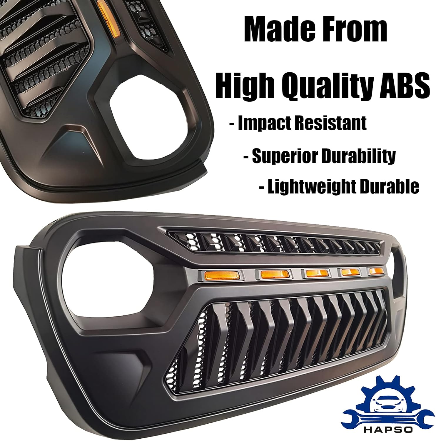 Matte Black Front Grille Mesh Grill With 5 Amber LED Running Lights Wrangler ABS Replacement Accessories Suit for 2018 Up J-eep Wrangler JL JLU Unlimited Gladiator Grille