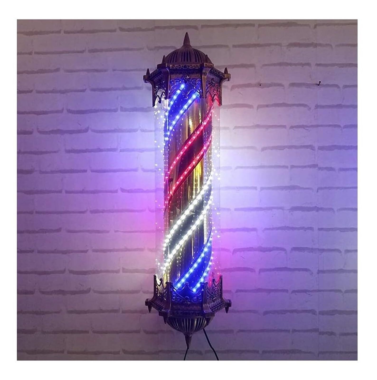 HELCEKOU Barber Pole Light 90cm, Outdoor Classic Style Hair Salon Shop Sign, Led Light, Rotating Illuminating Red White Blue Strips, Waterproof Retro Wall Lamp Decor(Blue)