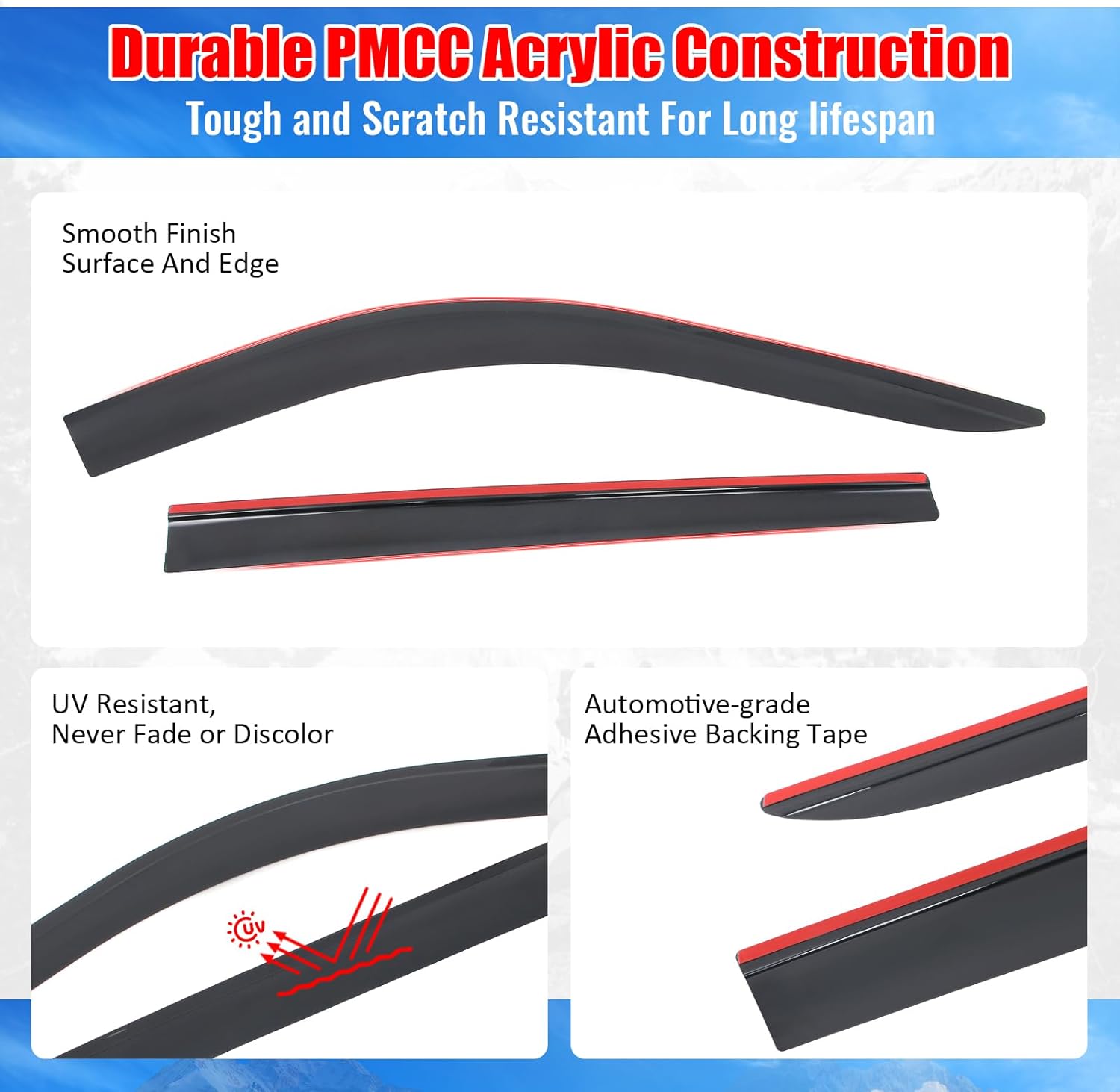 IKON MOTORSPORTS Tape on Low Profile Window Visors, Compatible with 2020-2025 Toyota Highlander, Acrylic Smoke/Tinted Rain Guards, Side Window Wind Deflectors 4PCS