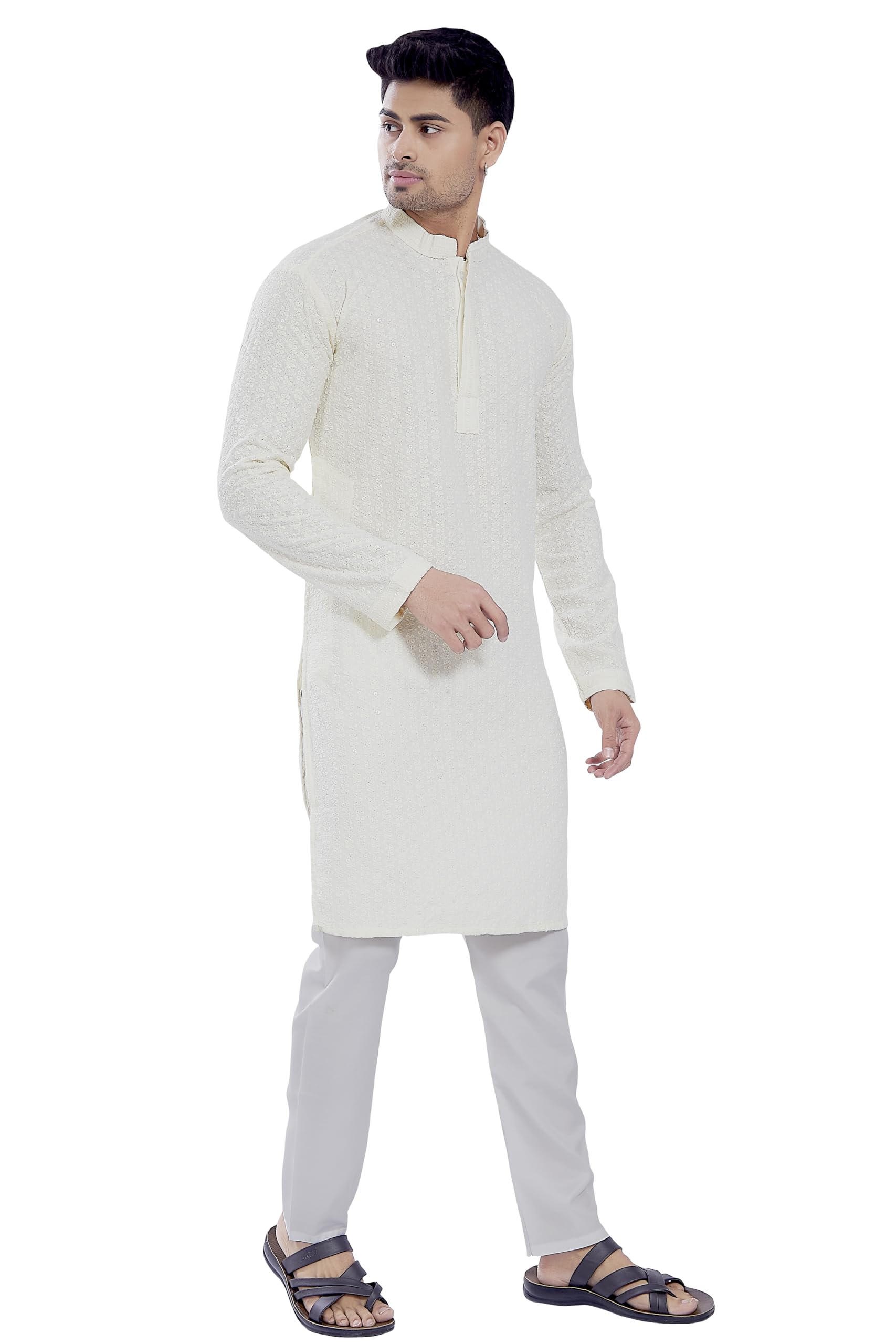 Divisive Men's Sequince Embroidered Cotton Blend Only Slim Fit Kurta (Dkrt515_Xxxl_Off White)