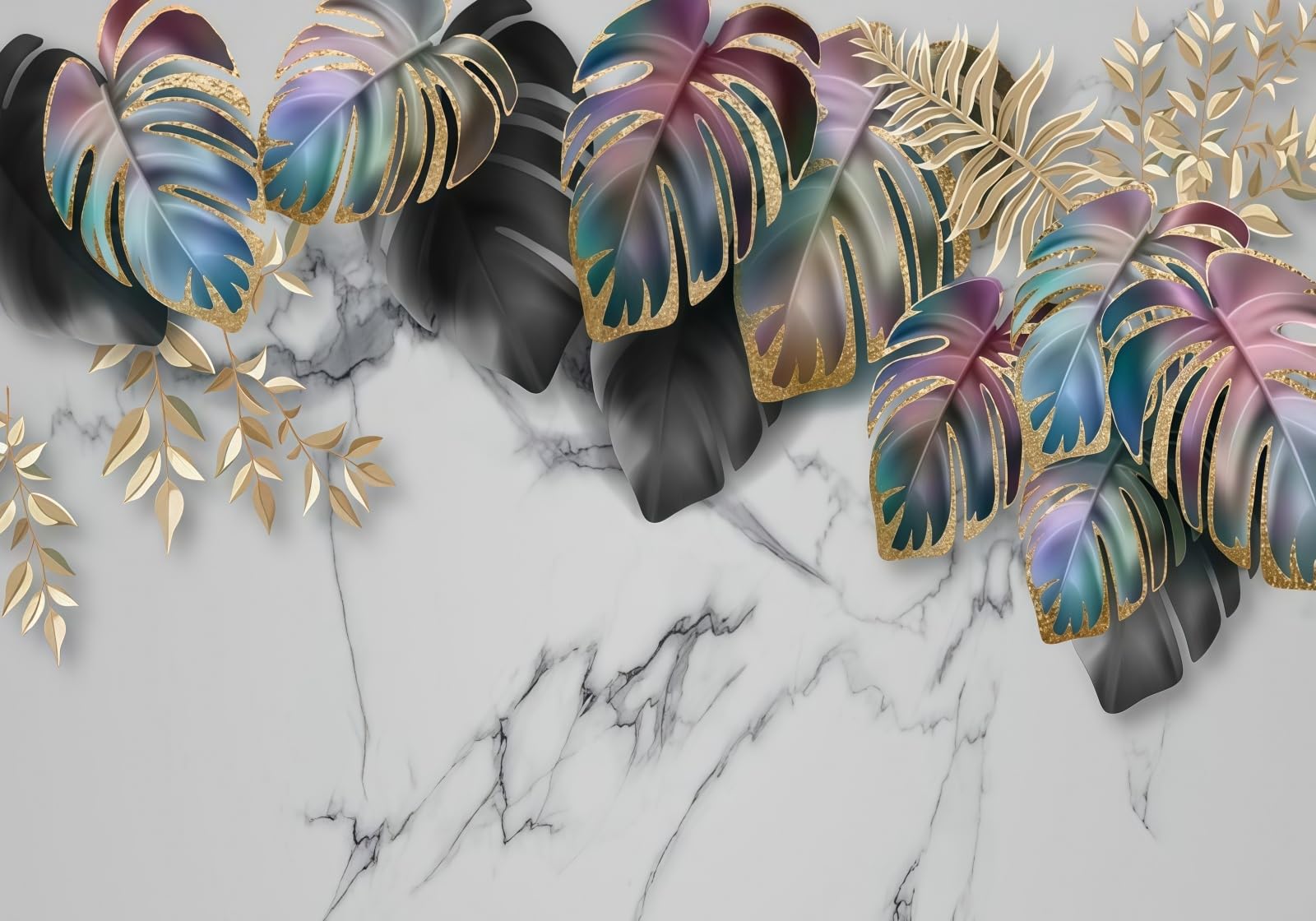 Gdkldfg Gold Tropical Leaves Nature Wallpaper,Non-Woven Poster,Wall Mural For Living Room Bedroom Feature Wall Decoration 400X280cm