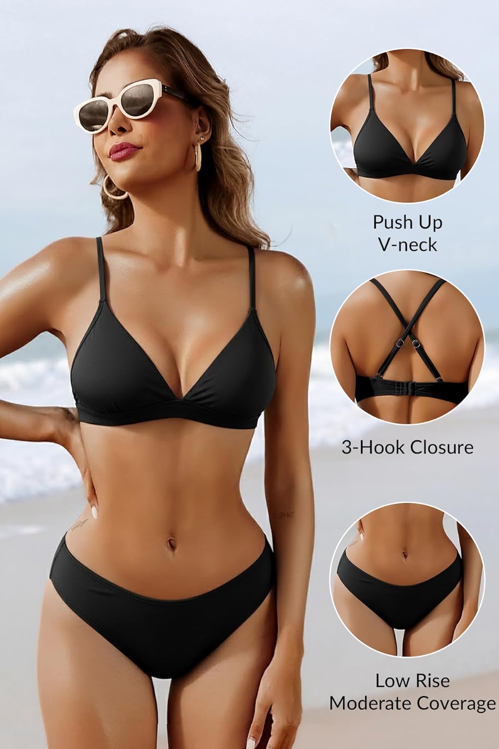 Yonique Womens Push Up Bikini Set - Two Piece Swimsuit V Neck Crisscross Back Bathing Suit 2025 Swimwear - Image 5