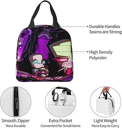 Miniatura 6 de Bolsas de almuerzo Invader Anime Zim con aislamiento, reutilizable, portátil, para exteriores, oficina, picnic, 8.5 x 8 x 5 pulgadas