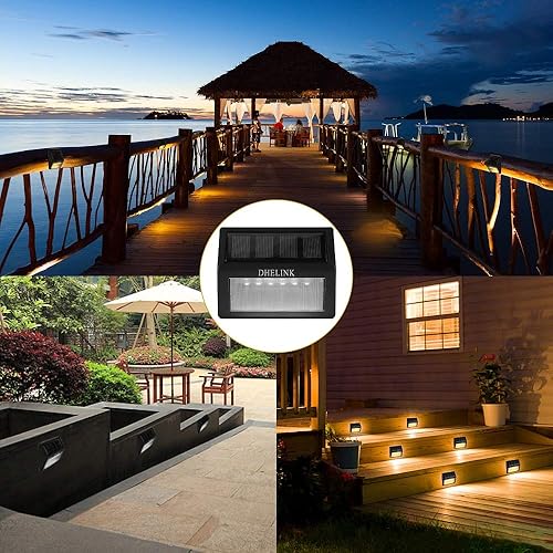 Miniatura 7 de Paquete de 8 luces solares para exteriores, luces LED solares para escalones, impermeables, color blanco cálido, encendido y apagado automático,