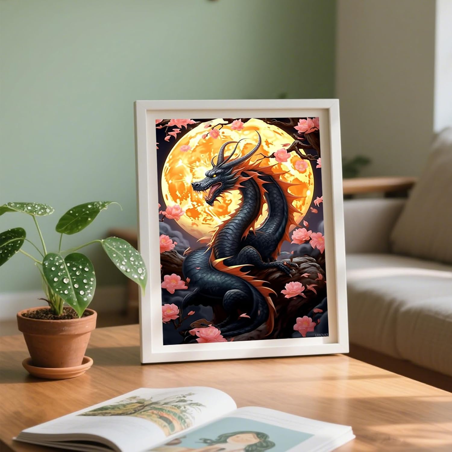 UIBDVKS Black Dragon with Yellow Scales Diamond Painting Kits Fantasy Dragon Diamond Painting, Full Round Diamond Art Kits, Home Wall Decor 12x16 inch image 3