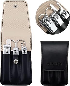 Nail Clipper Set, 6 Pcs Toenail Clippers, Stainless Steel Fingernail Clipper, and PU Leather Manicure Set, Gift Ideas Black