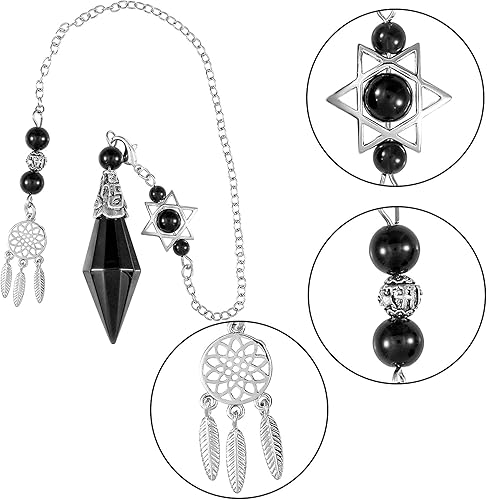 Miniatura 5 de TUMBEELLUWA Colgante de piedra facetada con atrapasueños y cadena de estrella Merkaba, obsidiana negra