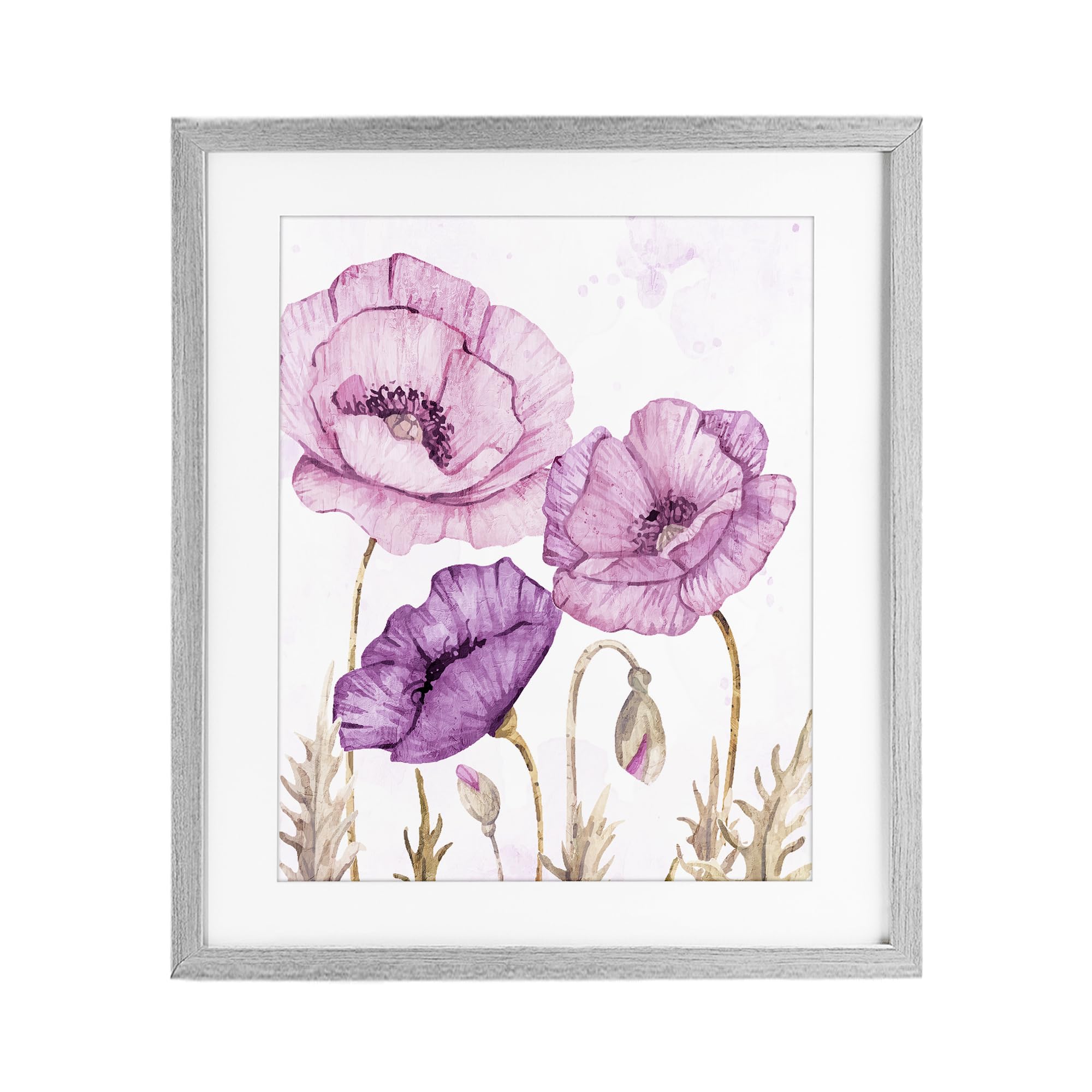 Stupell Industries Farmhouse Gray (Textured) Bright Purple Poppies Floral, 17 X 21 Inch Framed Print Under Glass