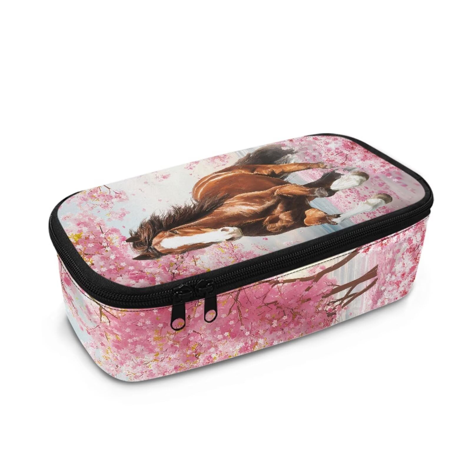 Howilath Teenage Girls Horse Big Pencil Case Large Kids Secondary/Primary School Pencil Pouch Cherry Blossoms Pencilcase