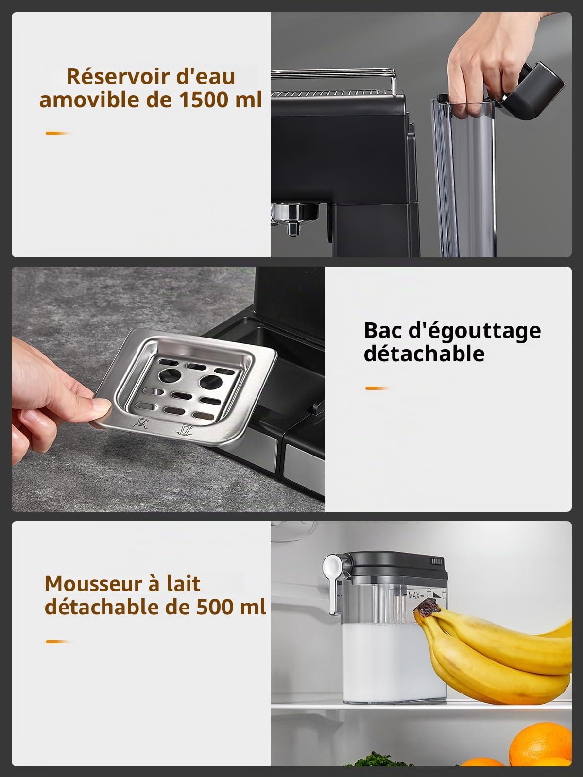 Yabano Machine à expresso, 20 bars, avec mousseur à lait automatique de 500 ml, 6 boissons, écran tactile couleur, réservoir d'eau de 1,5 l, cafetière cappuccino et latte, 1450 W
