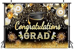 Black Gold Class of 2023 Graduation Backdrop Decorations