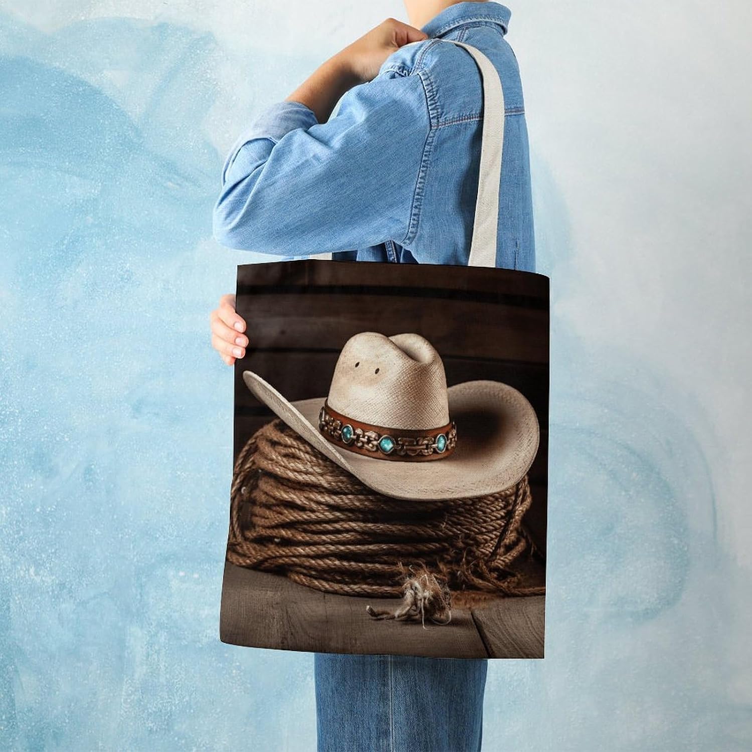 American West Rodeo Hat Canvas Tote Bag,cCanvas Tote 16.1 X 15 In