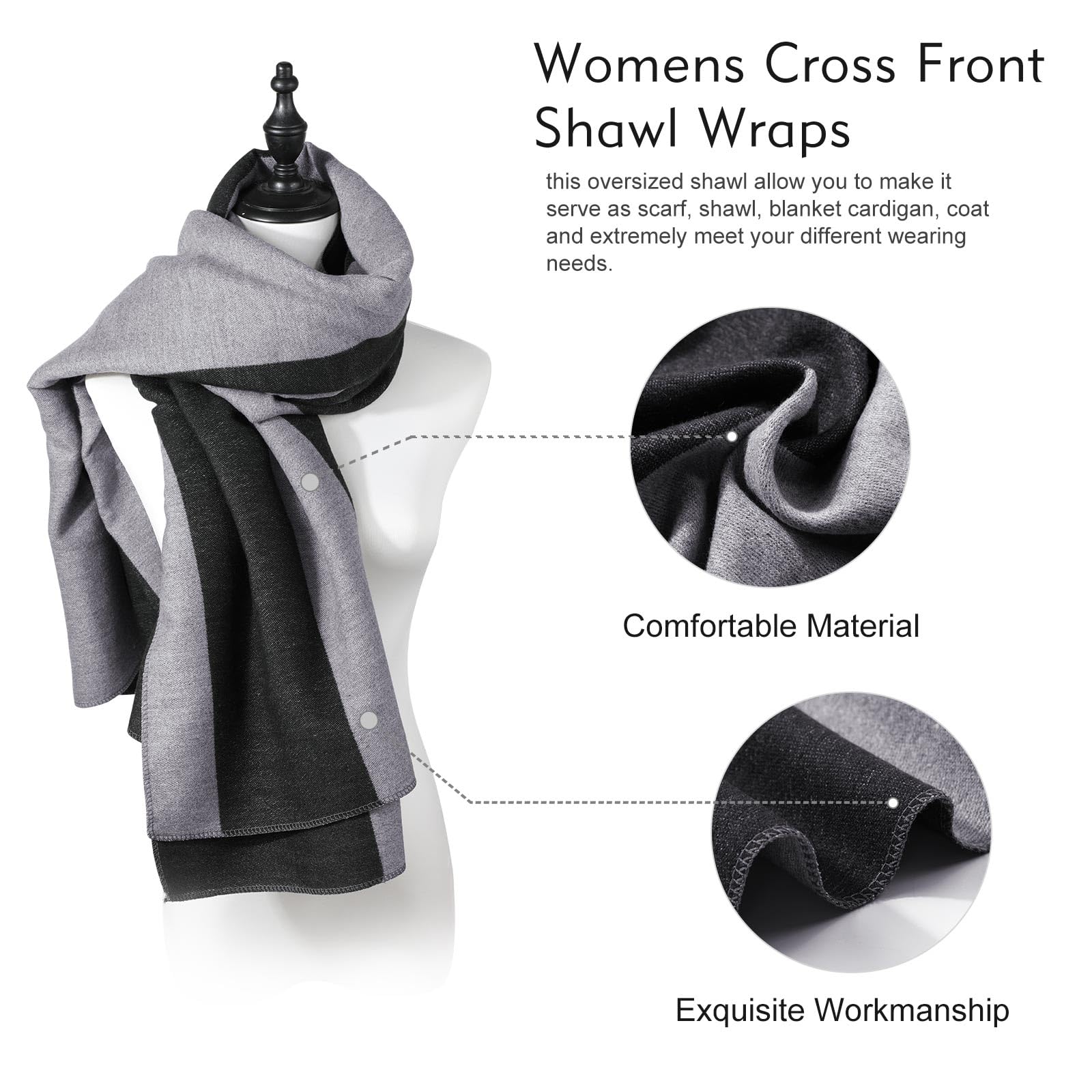Poncho da Donna Reversible Cape Elegante Open Front Winter Cardigan Sciarpa Calda Lavorata a Maglia