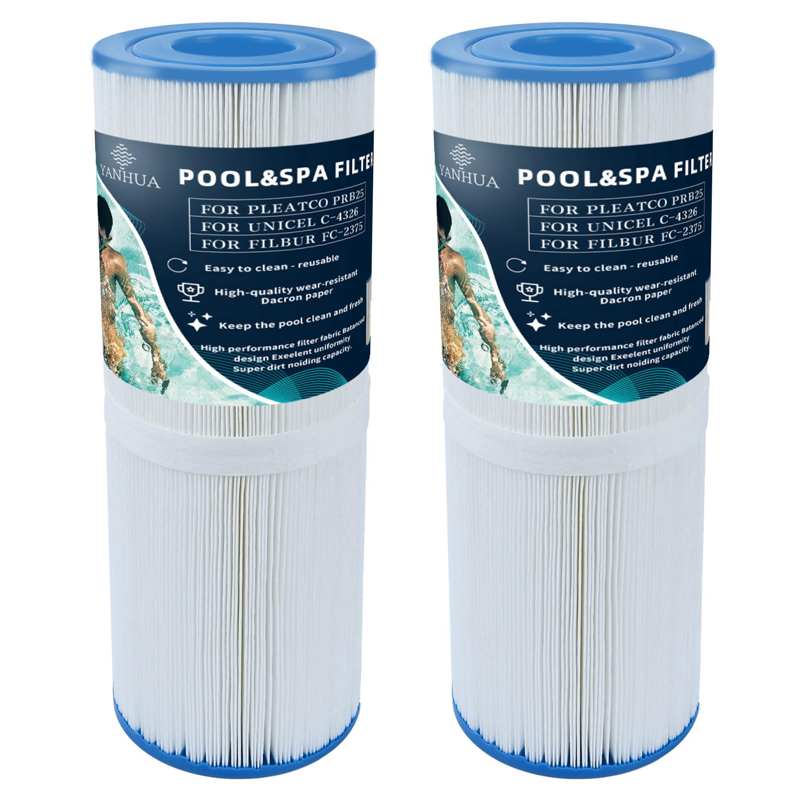YANHUASpa Filter for Hot Tub Filter, Compatible with PRB25-IN, for Unicel C-4326, for Filbur FC-2375, for Waterway 817-5000, for Dynamic RDC-25, 5 x 13 IN Spa Filter (PRB25-2PCS)