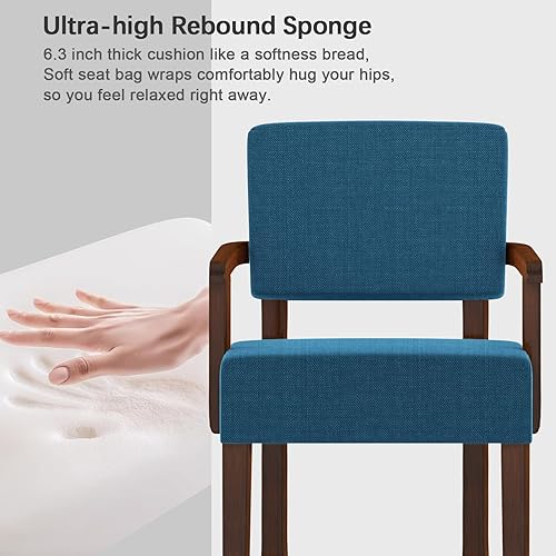 Miniatura 7 de Silla decorativa con marco de madera maciza, sillones con asiento suave y reposabrazos, silla de lectura tapizada para sala de estar, dormitorio,