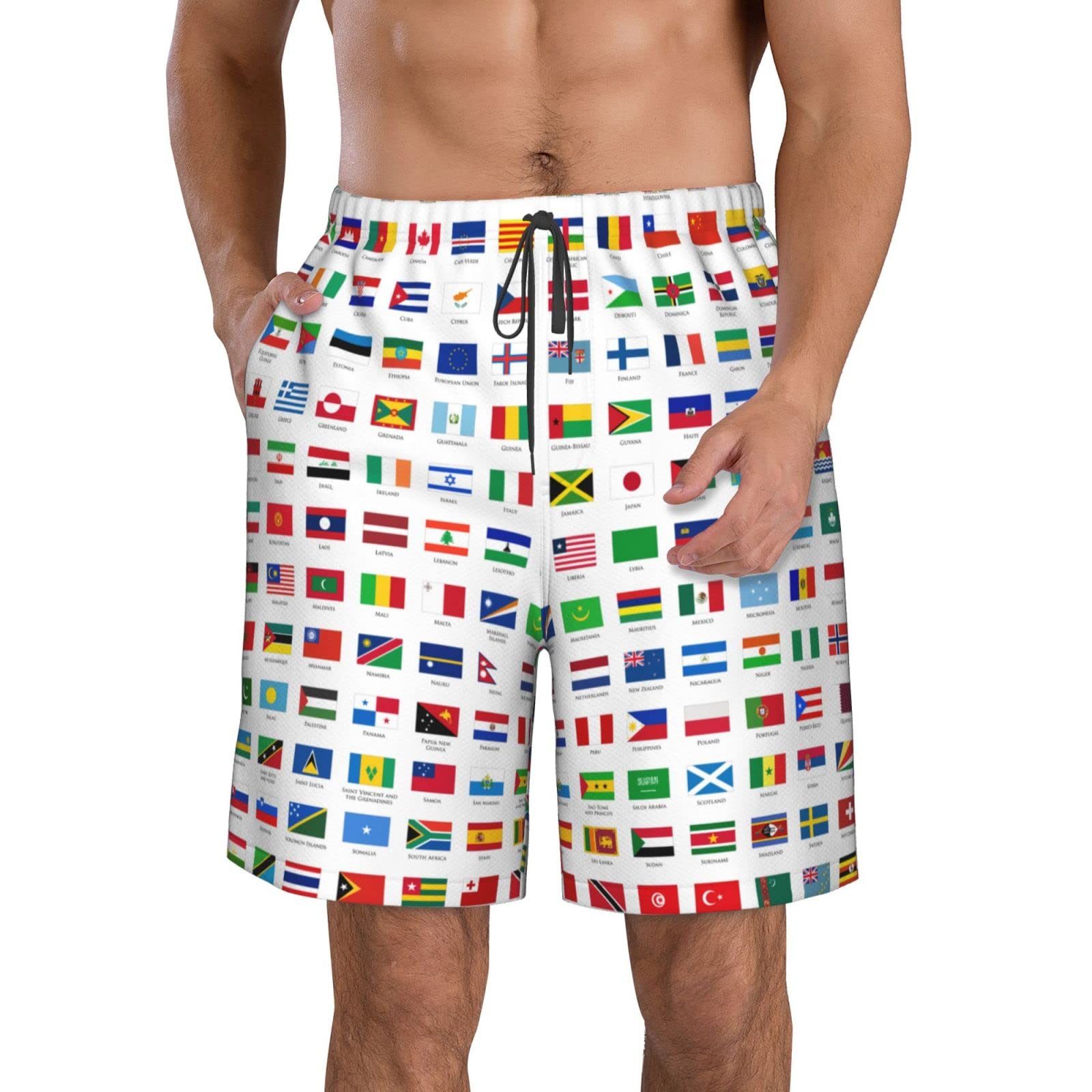 Lsjuee Men's Beach Shorts World Countries Flag Board Shorts Summer Swim Trunks with Pockets
