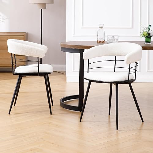 Miniatura 8 de DUOMAY Juego de 2 sillas de comedor modernas de sherpa, sillas de cocina tapizadas con patas de metal negro, sillas laterales con respaldo abierto,