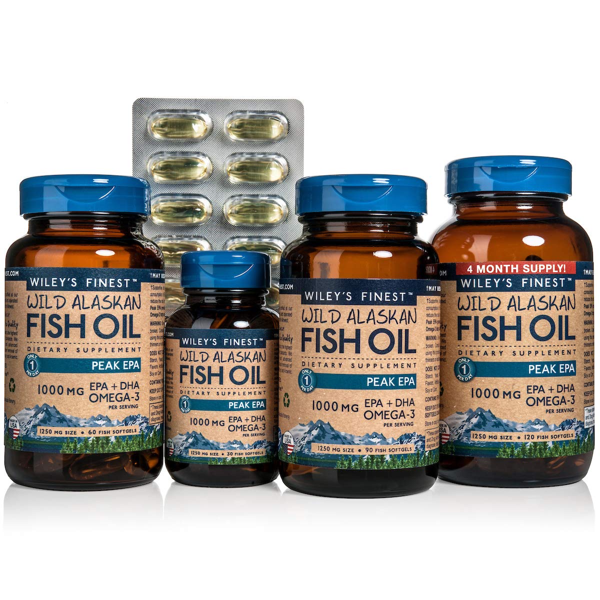 Wiley's Finest Wild Alaskan Fish Oil 3X Triple Strength Peak EPA DHA