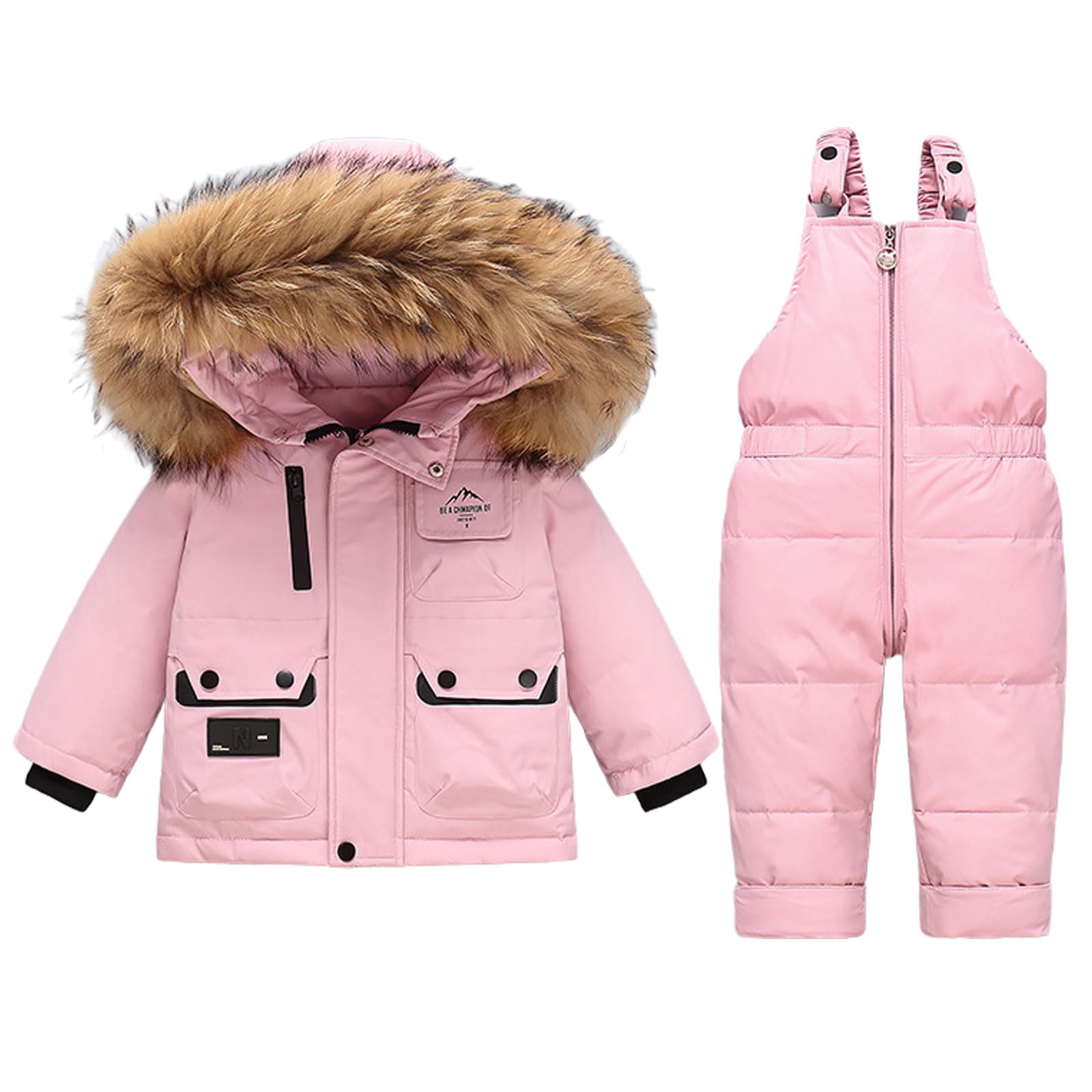 Trajes de Nieve para Bebé niña Invierno 2 Piezas Chaqueta con Capucha de Plumón Abrigo con Babero de Nieve Pantalones Niños Niñas Conjunto de Esquí Impermeable Ropa