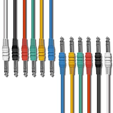 AxcessAbles 1/4" TRS to 1/4" TRS Balanced Stereo Patch Cables (6 Pack - 1ft)